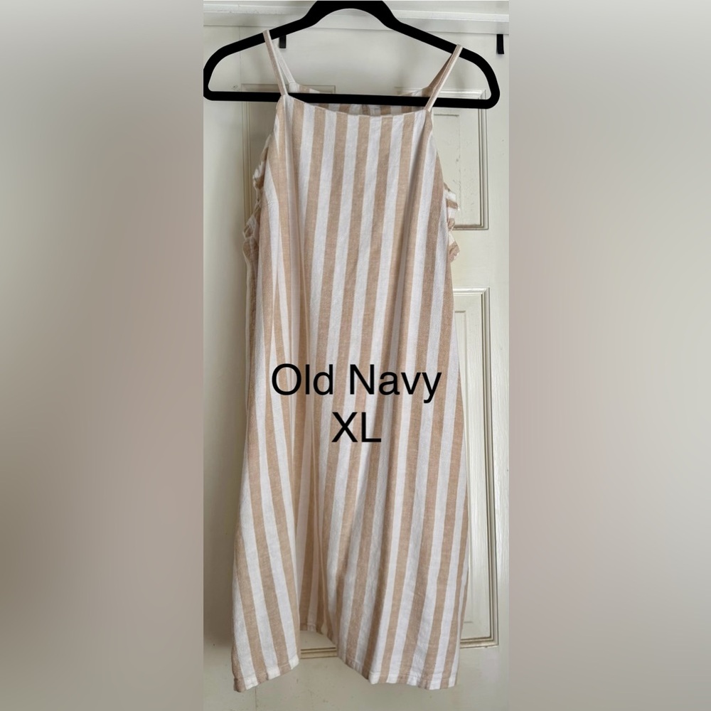 Old Navy Tan and White Striped Sundress XL